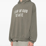 Grey hoodie worn by a person, showing the hoodie fit