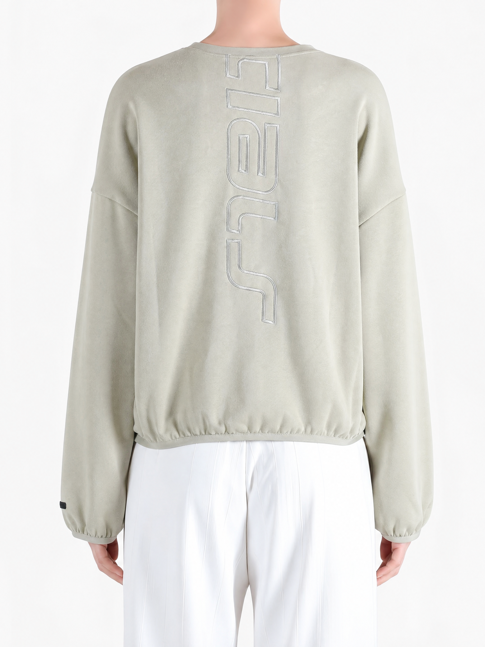 Tan hoodie, back view