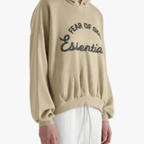 Tan hoodies worn by a person, showing the hoodies fit