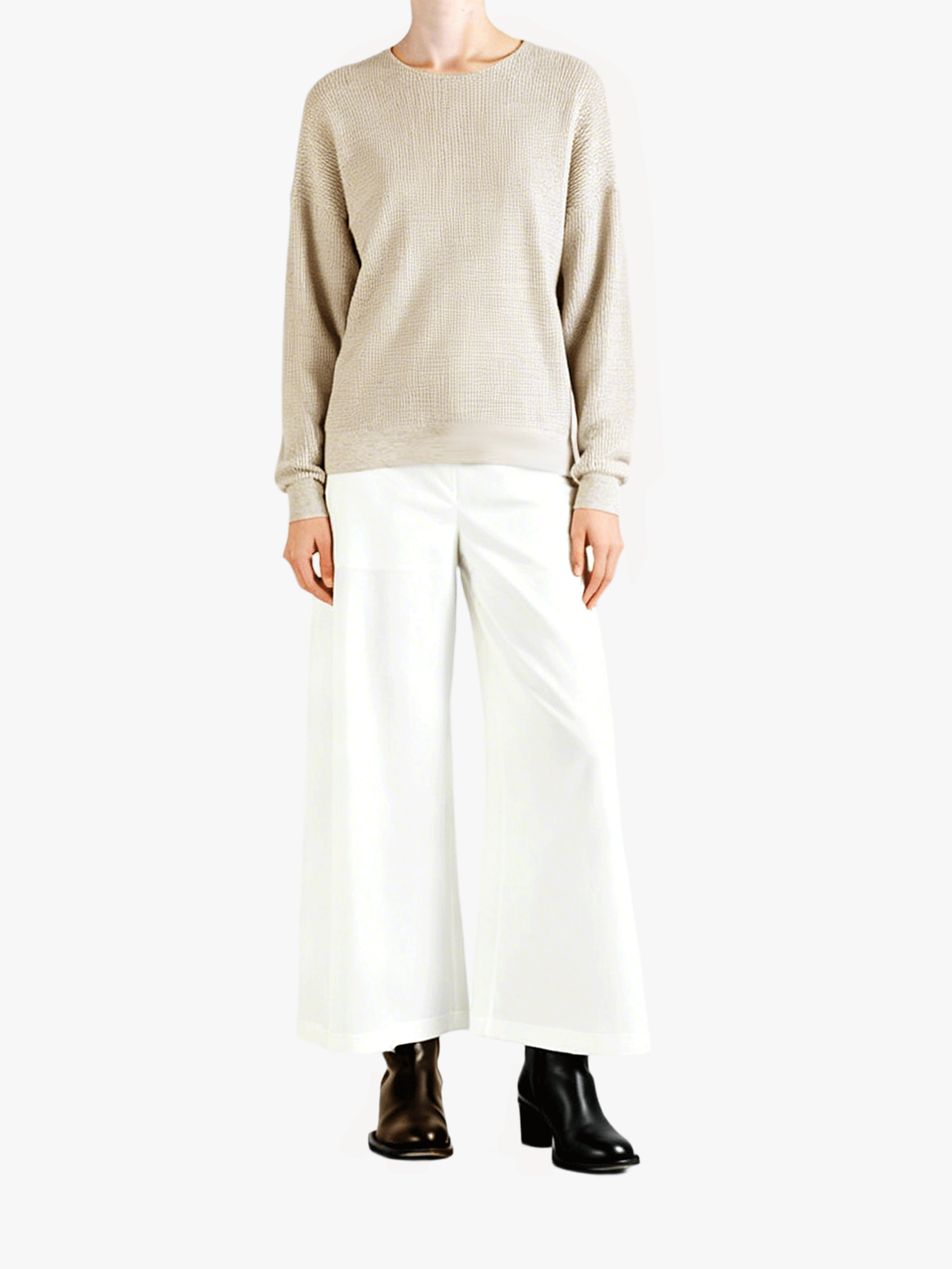 White knitwear, full body view
