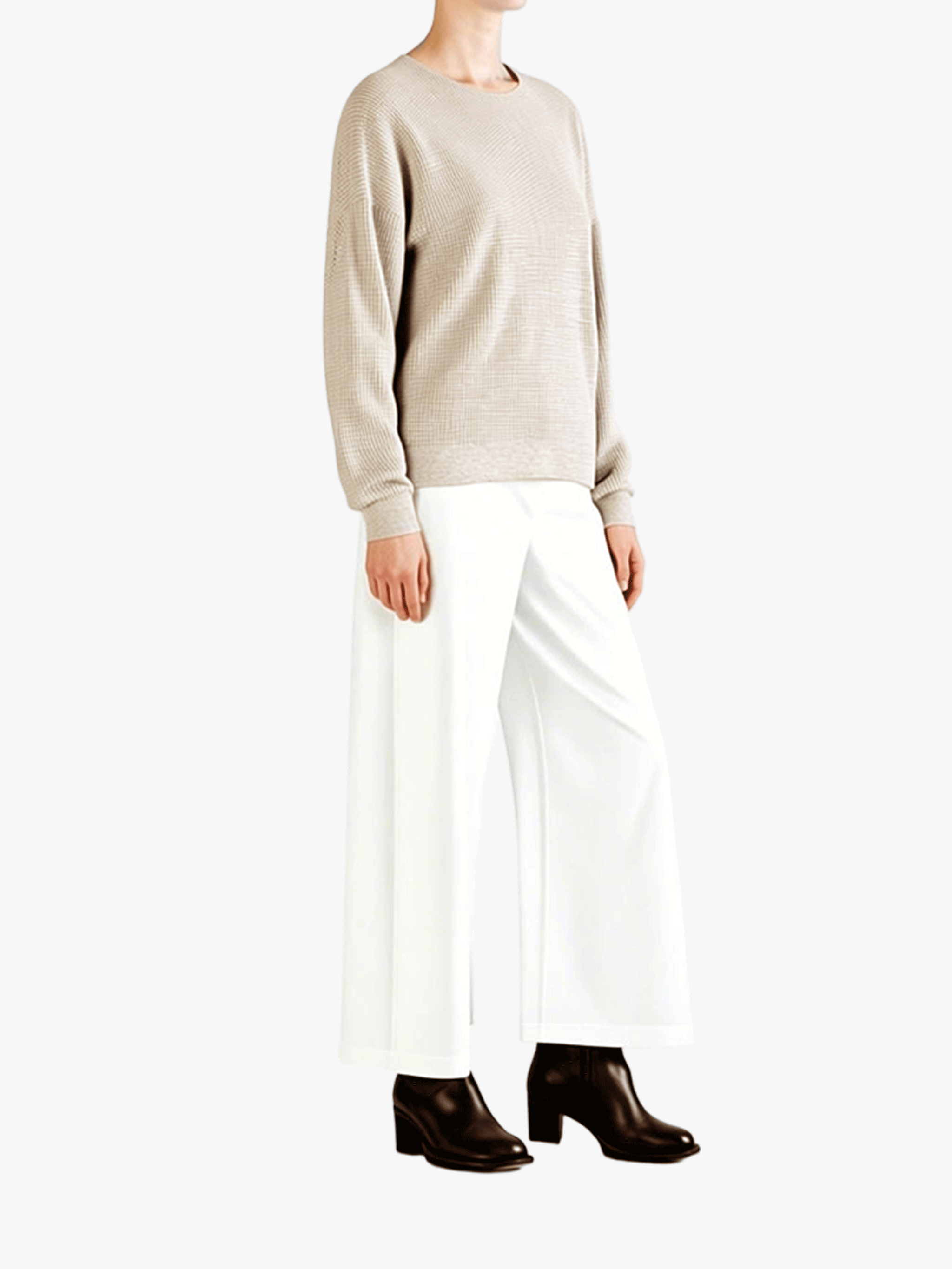 White knitwear, full body view