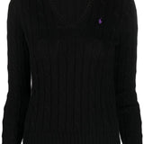 POLO RALPH LAUREN - Women Cable Knit Cotton V Neck Sweater
