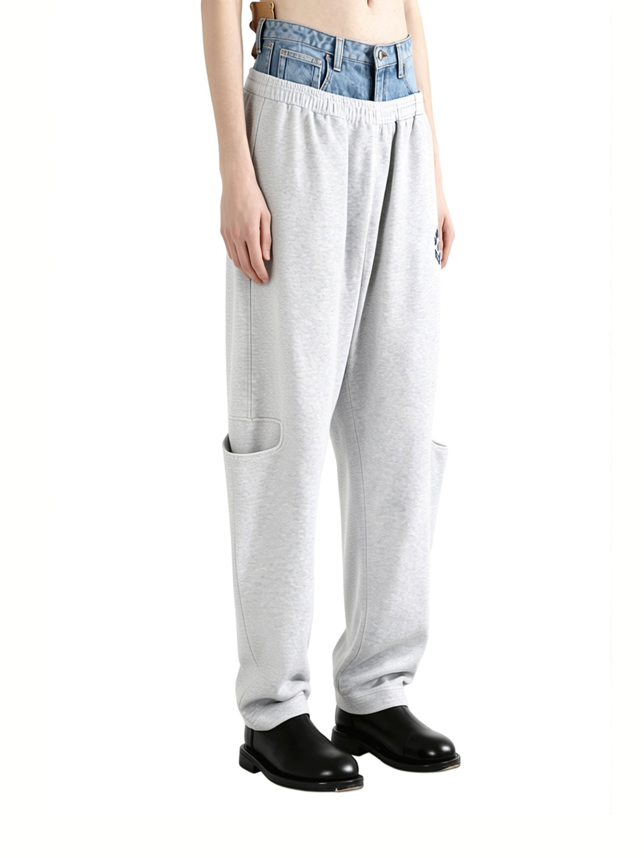 White pants worn by a person, side view