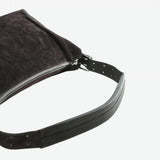 Cloes-up of brown bag, showing texture of the leather fabric