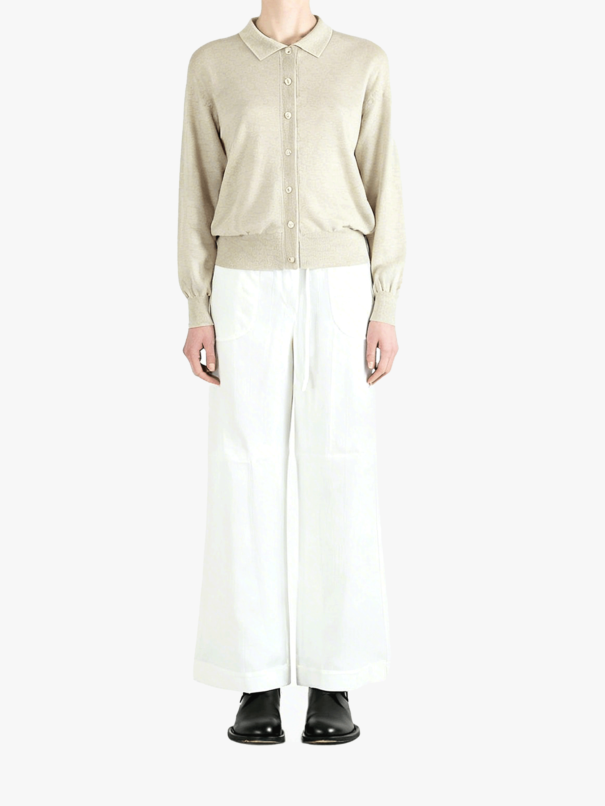 Tan sweater, full body view