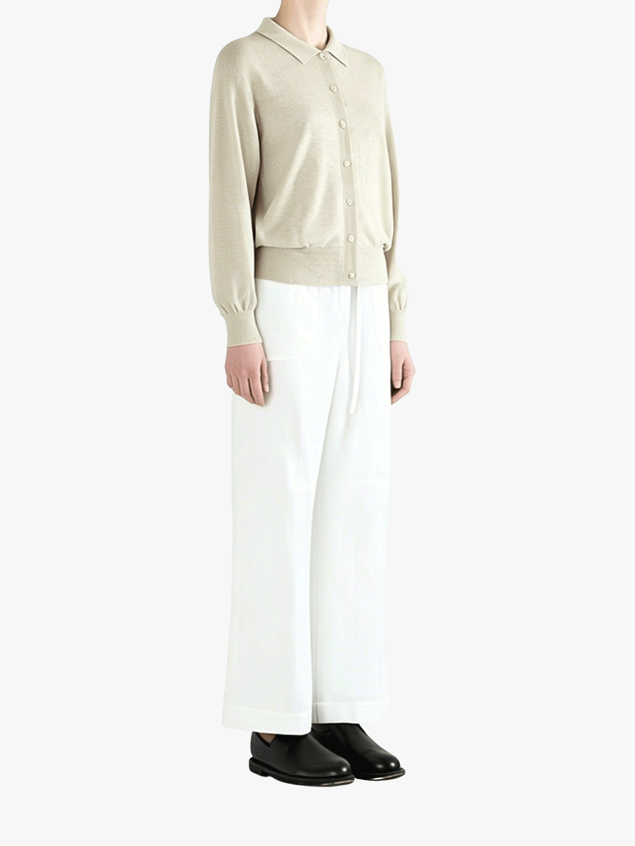 Tan sweater, full body view