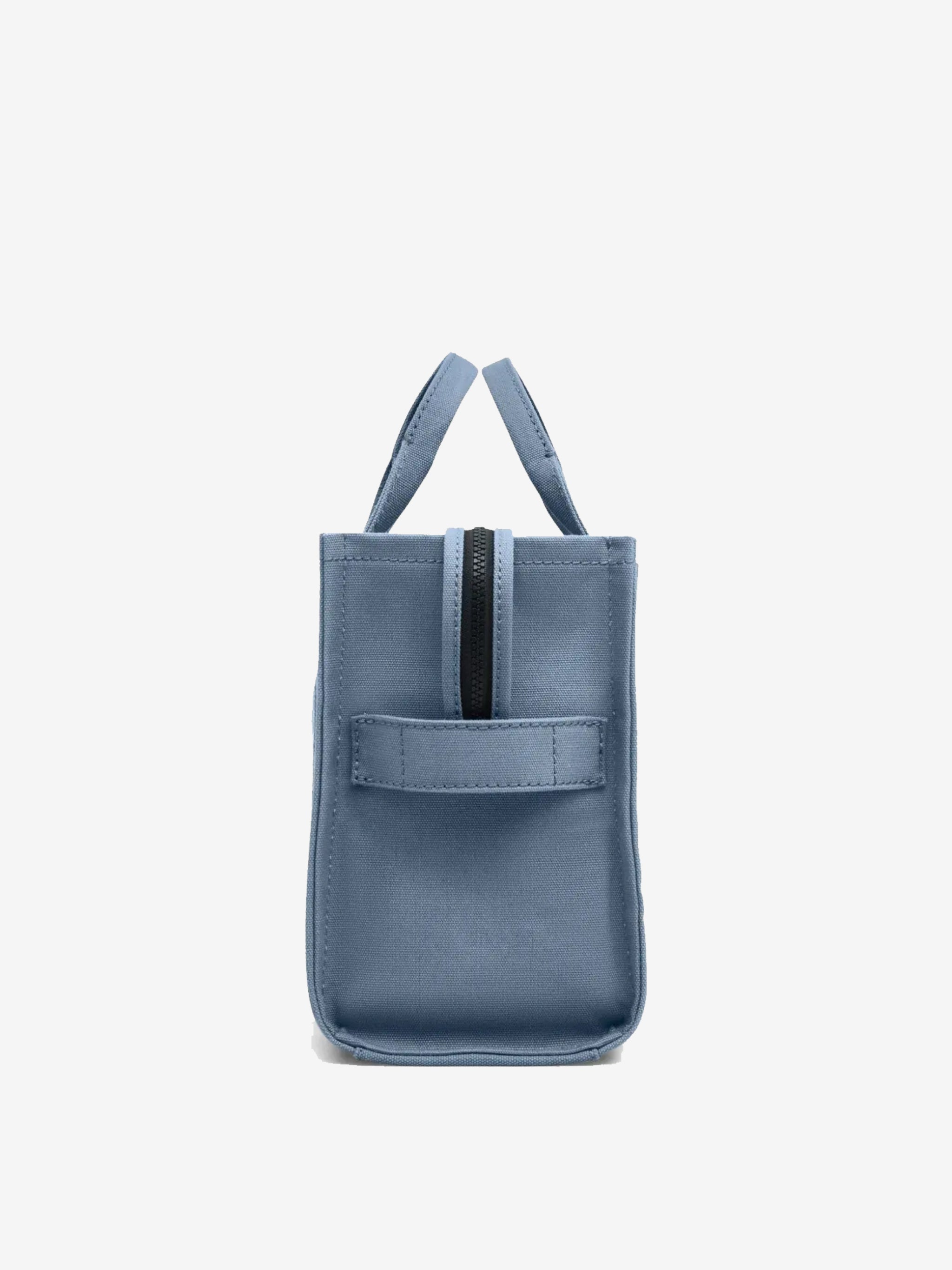 Blue tote bag, side view