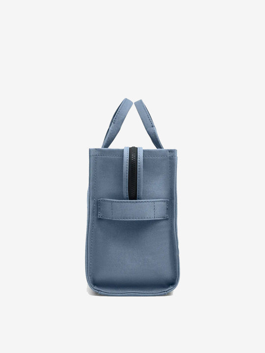 Blue tote bag, side view
