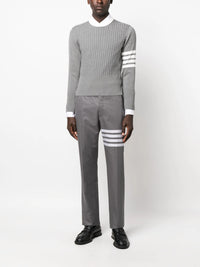 THOM BROWNE - Men Placed Baby Cable Classic Crewneck Neck Pullover in Cotton W/ 4 Bar