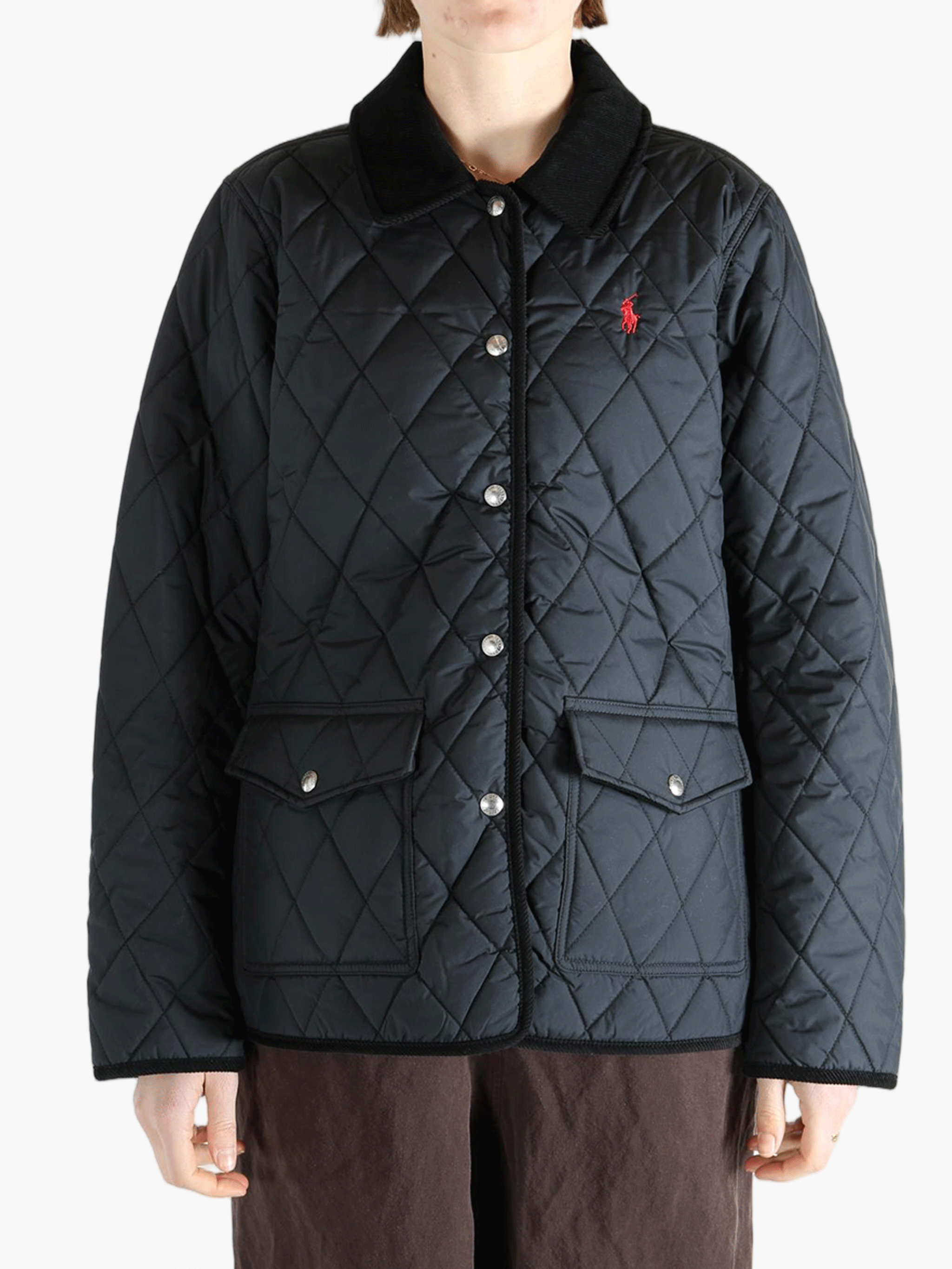 Black coat worn by a person, showing the coat's fit