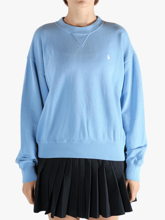 Blue hoodie  worn by a person, showing the hoodie 's fit