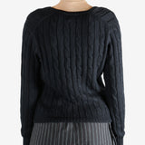 Black knitwear worn by a person, showing the knitwear fit