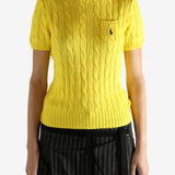 yellow sweater worn by a person, showing the sweater fit