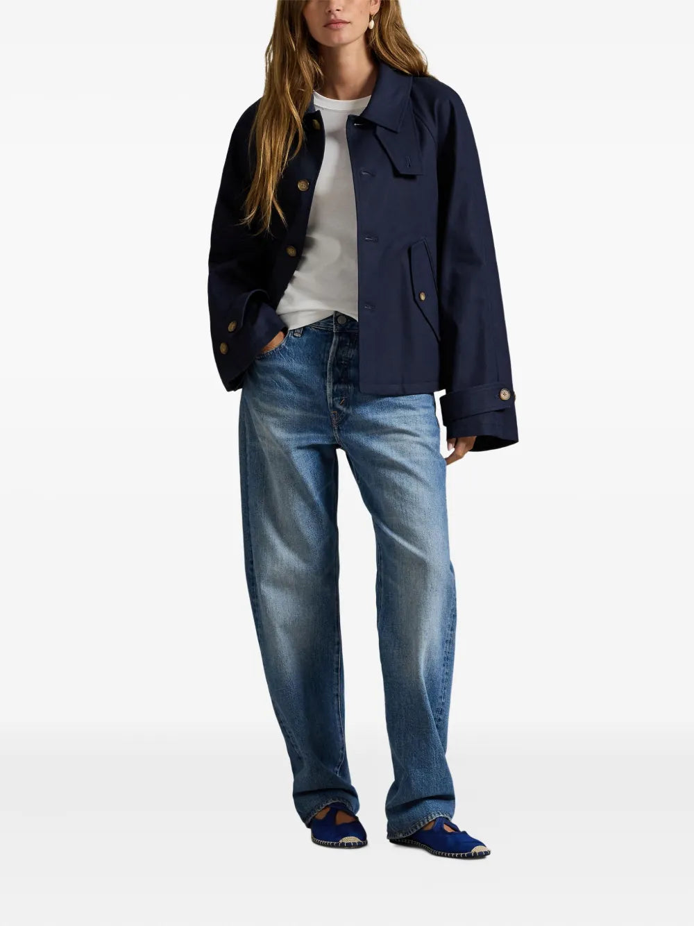 Navy jacket,full body view