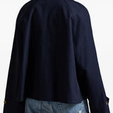 Navy jacket worn by a person, showing the jacket fit