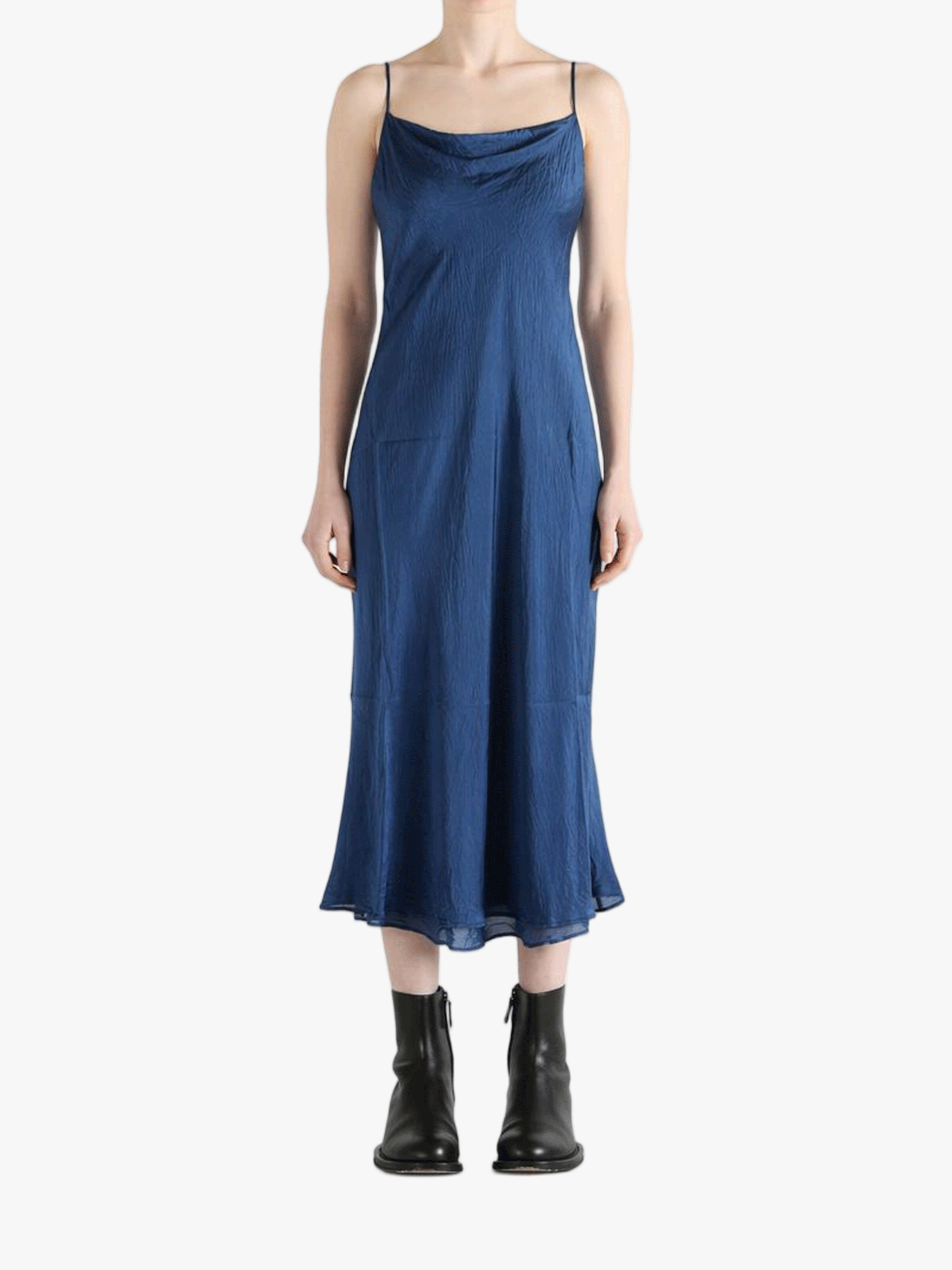 blue dress, full body view