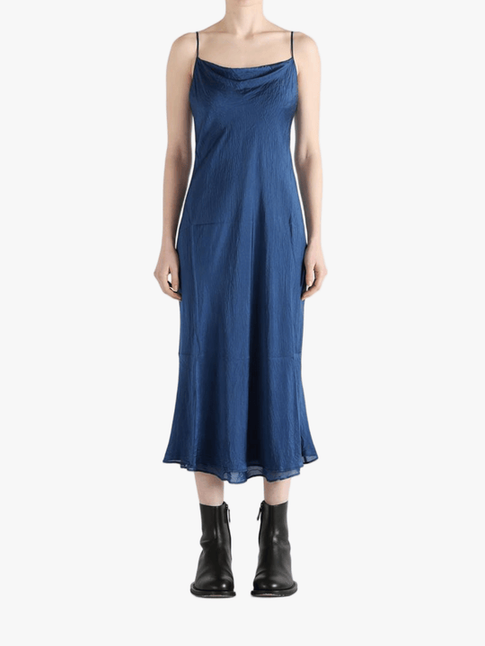 blue dress, full body view
