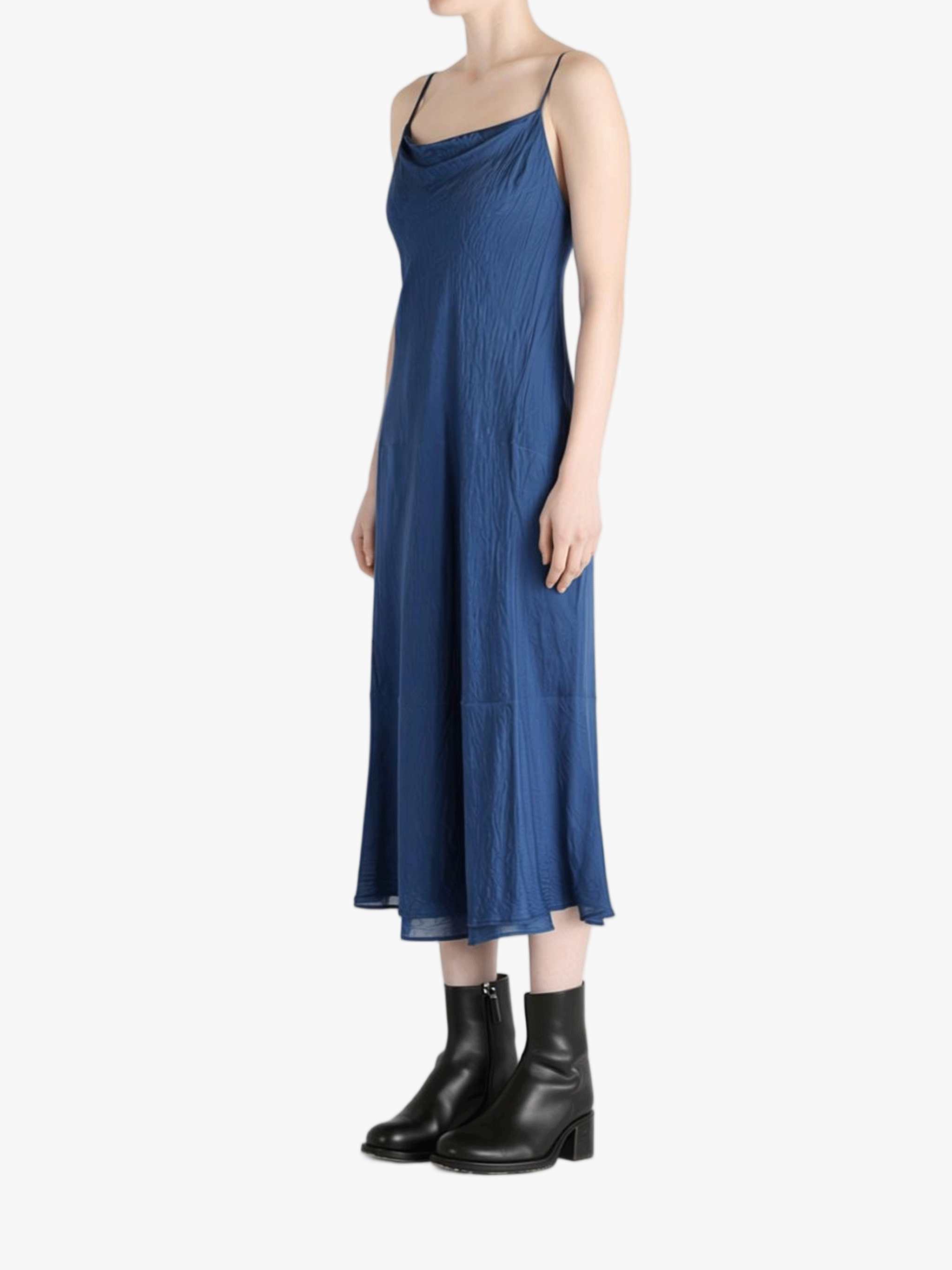 blue dress, full body view
