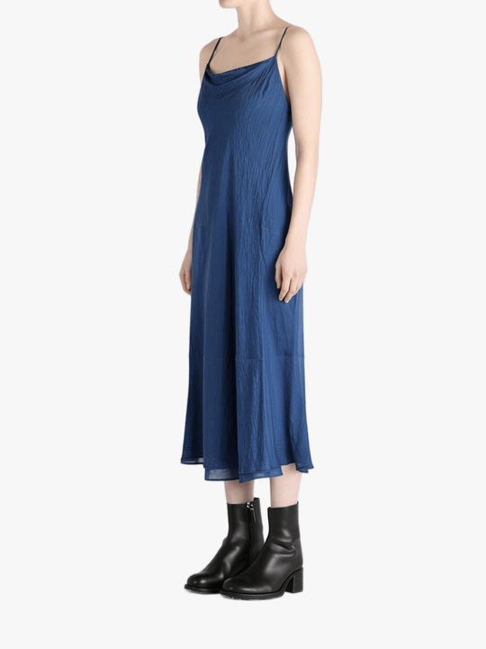 blue dress, full body view