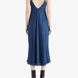 blue dress, full body view