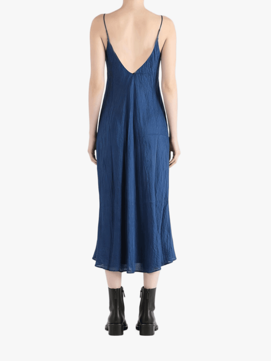 blue dress, full body view