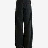 Black trousers worn by a person, showing the trousers fit