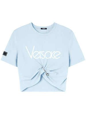 VERSACE Women T-shirt Jersey Fabric Series Versace Logo Embroidery 80s