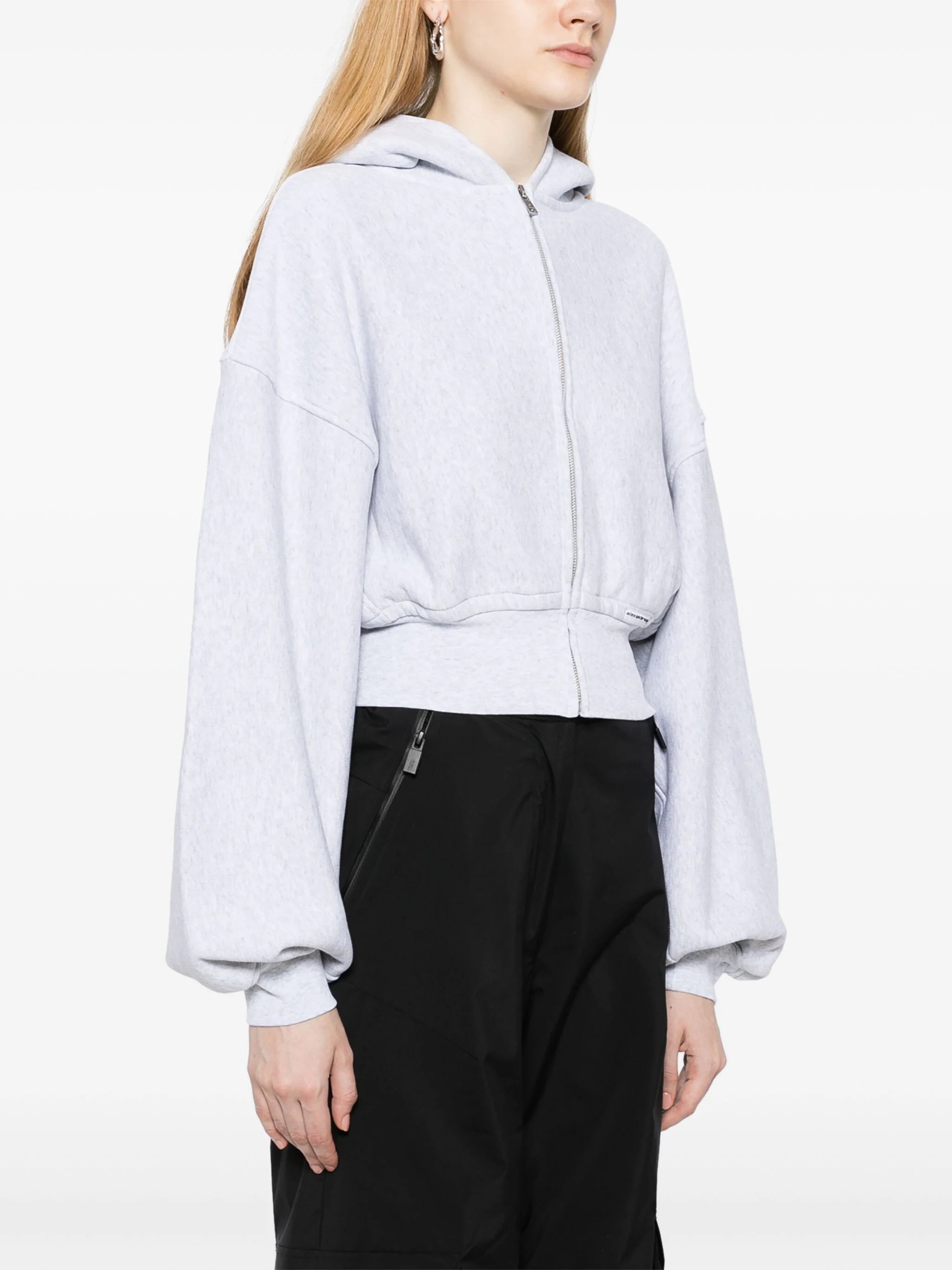 T BY ALEXANDER WANG Women Branded Seam Label Cropped Zip Up Hoodie