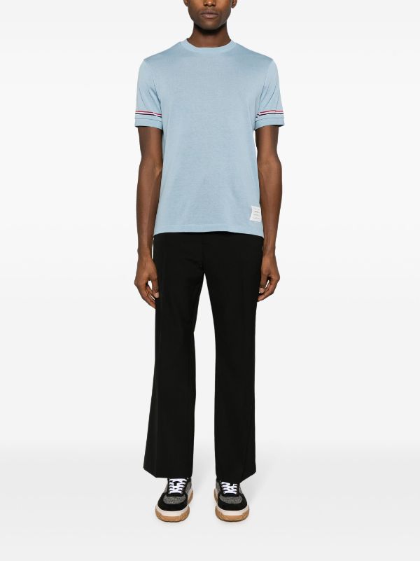 THOM BROWNE - Men Short Sleeve Rib Cuff Tee In Light Weight Cotton Knit W/Rwb Stripe