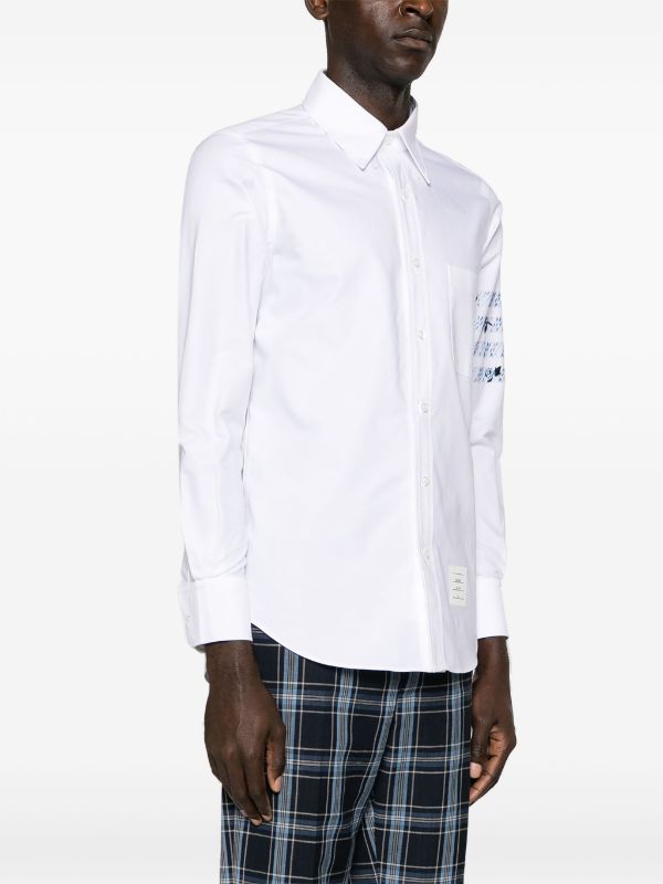 THOM BROWNE Men Straight Fit Bd L/S Shirt W/Long Stitch And Running Stitch 4 Bar With Satin Stitch Flowers In O