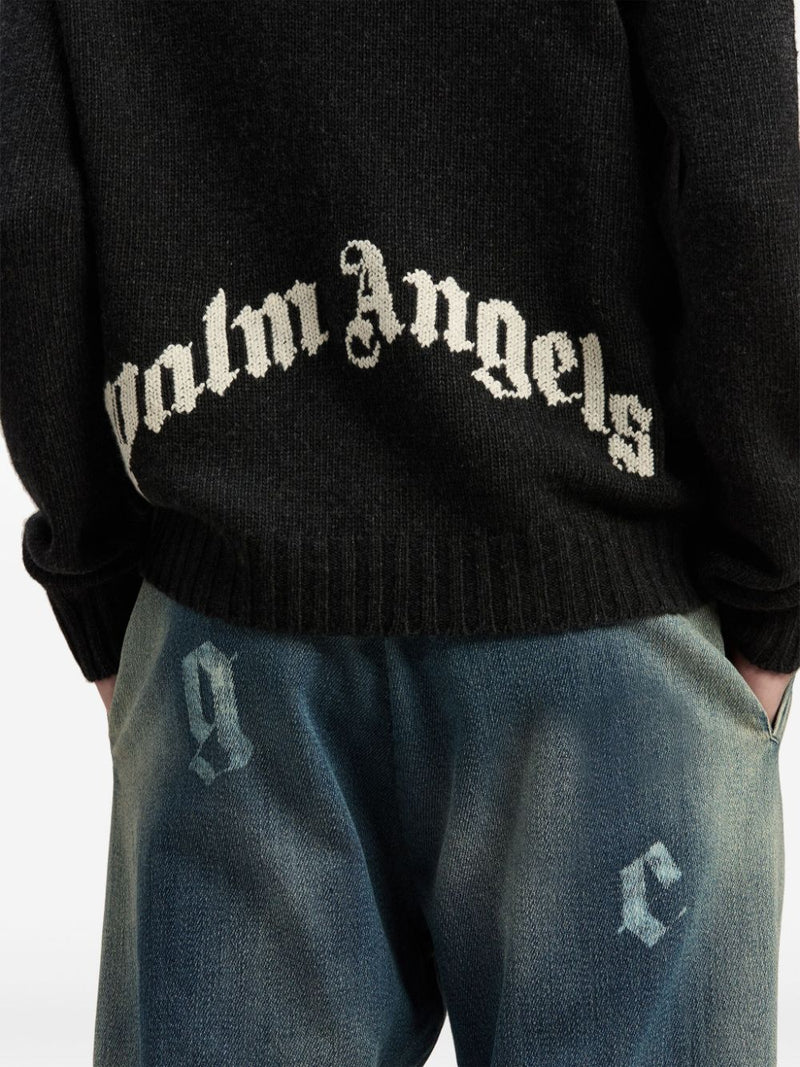 PALM ANGELS - Men Curved Logo Sweater Knit Round Neck