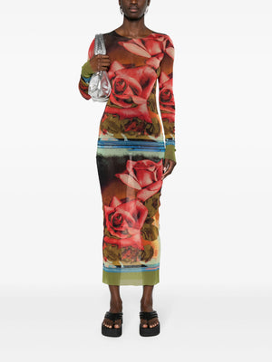 JEAN PAUL GAULTIER Women Printed "Roses" Mesh Long Sleeves Dress