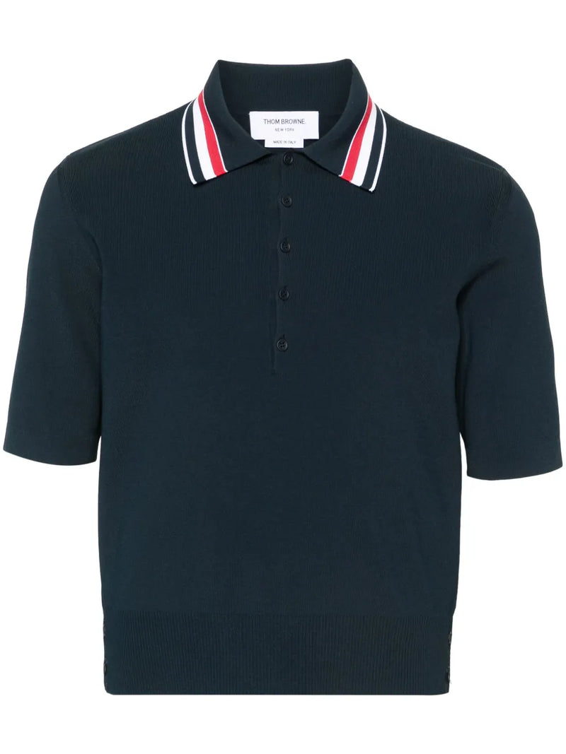 THOM BROWNE - Men Full Needle Stitch SS Tennis Polo  W/ RWB Stripe T-shirt