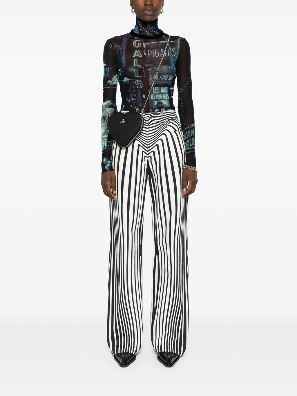 JEAN PAUL GAULTIER - Women Longsleeve Printed "Pigalle" Mesh Top