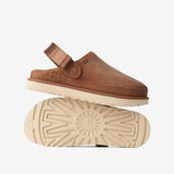 Close up of brown shoes, showing texture of the suede fabric