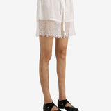 White shorts worn by a person, showing the shorts' fit