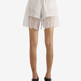 White shorts worn by a person, showing the shorts' fit