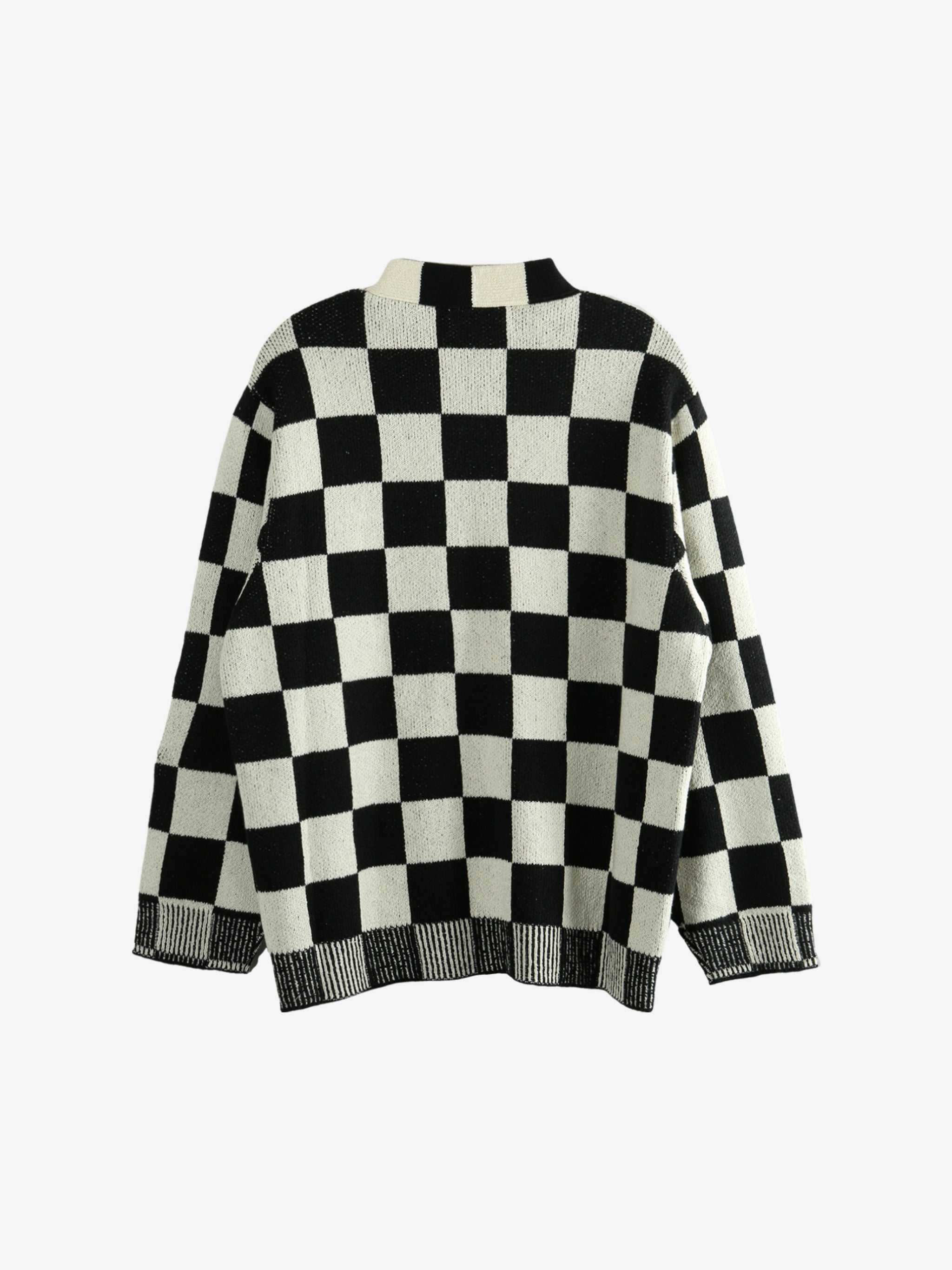 Black cardigan, back view