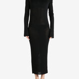 Black dress worn by a person, showing the dress's fit