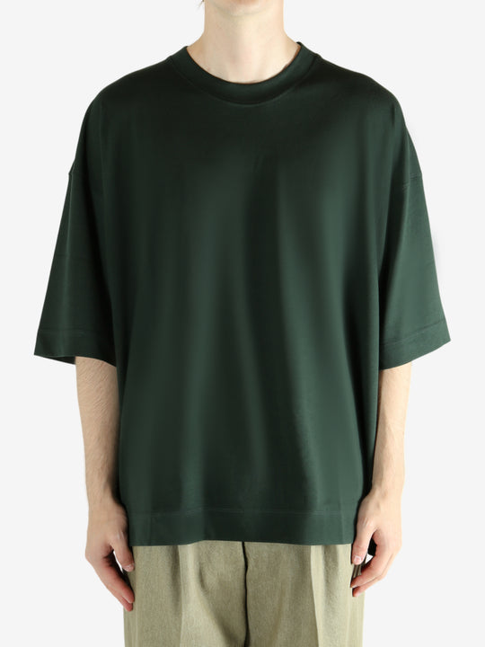 Green shirts worn by a person, showing the shirts fit