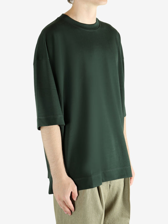 Green shirts worn by a person, showing the shirts fit