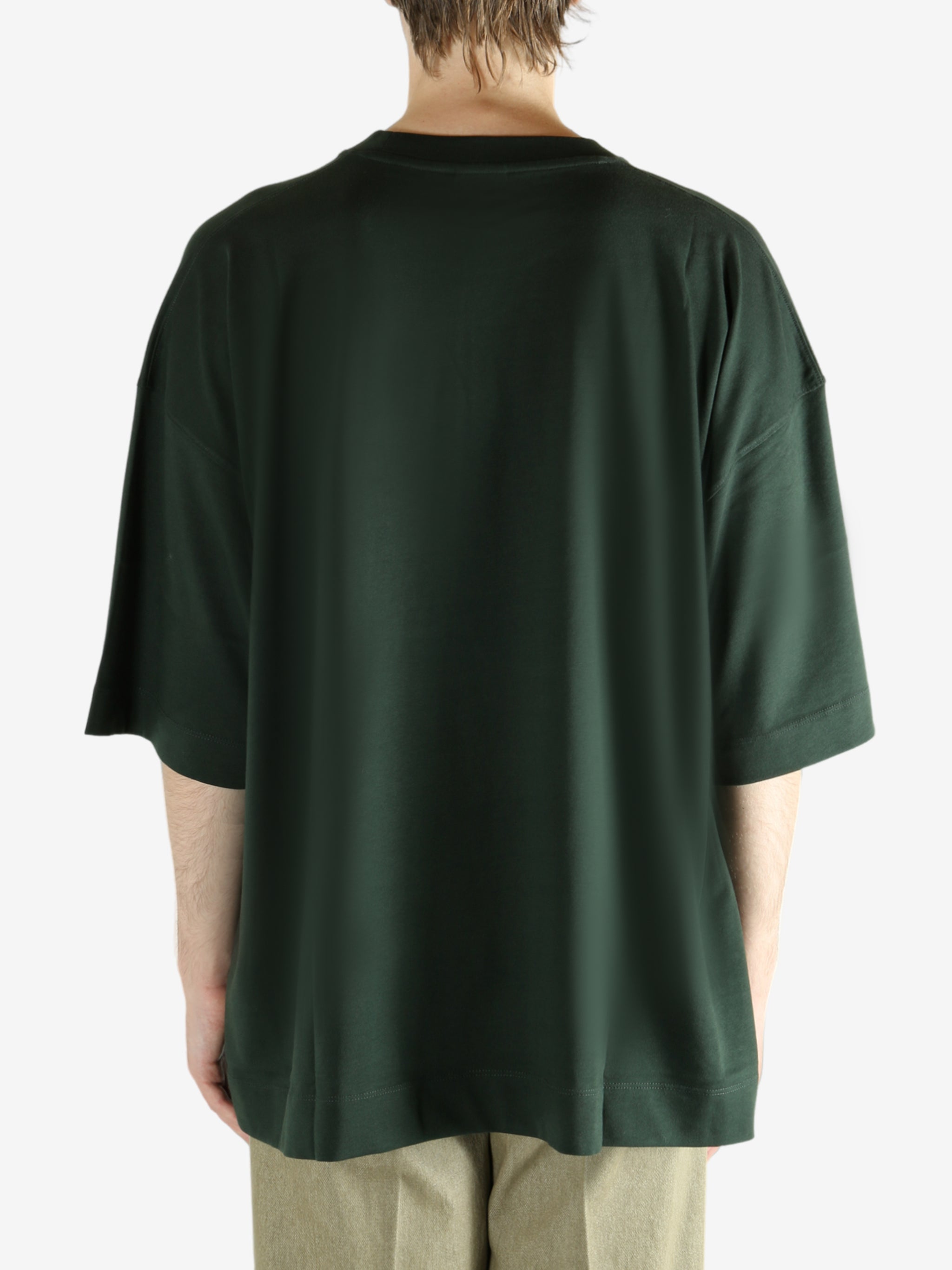 Green shirts worn by a person, showing the shirts fit