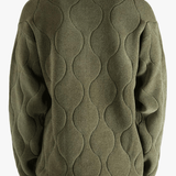 Green jacket worn by a person, showing the jacket fit