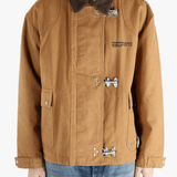 Brown jackets-coats worn by a person, showing the jackets-coats fit