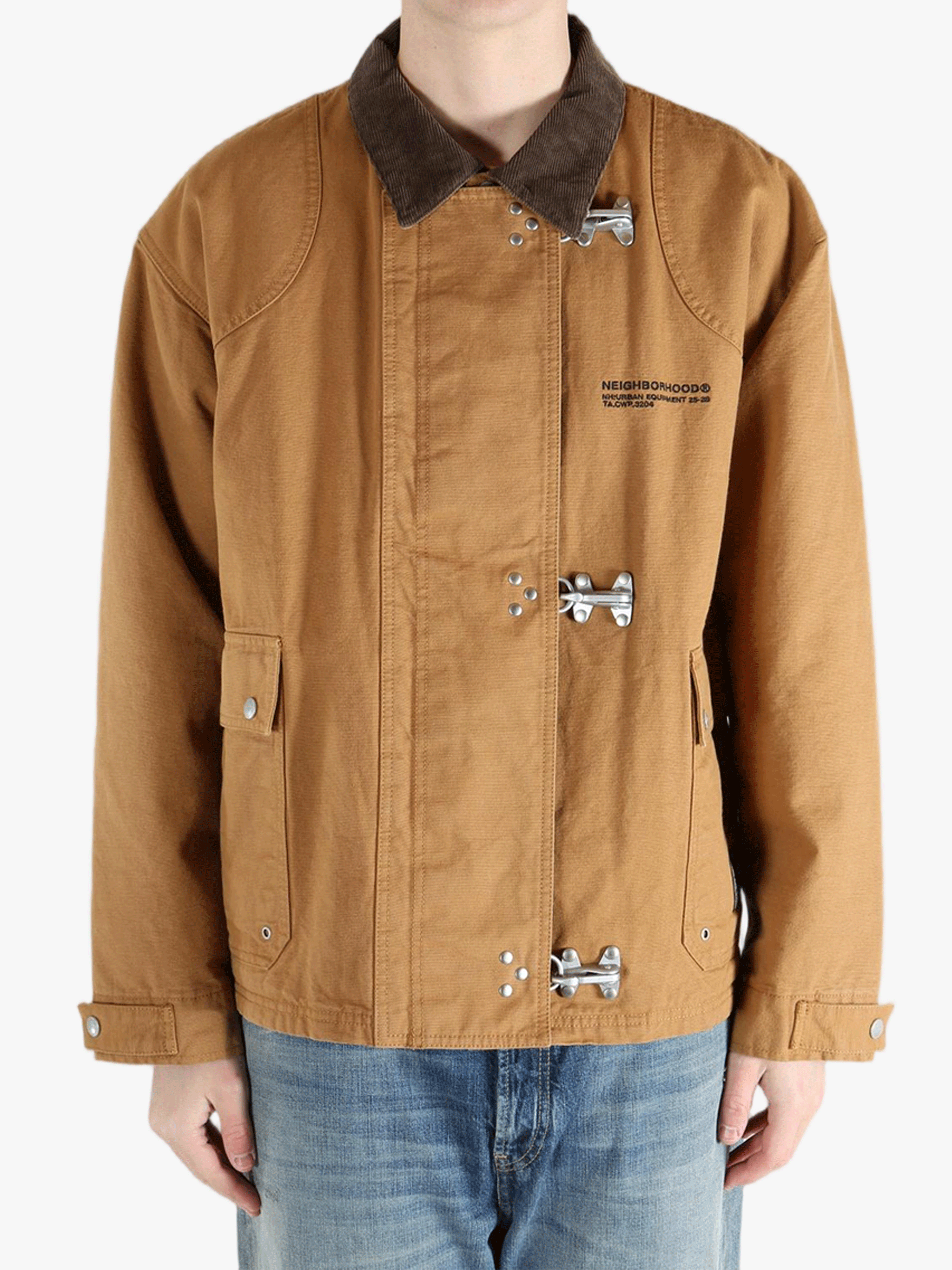 Brown jackets-coats worn by a person, showing the jackets-coats fit