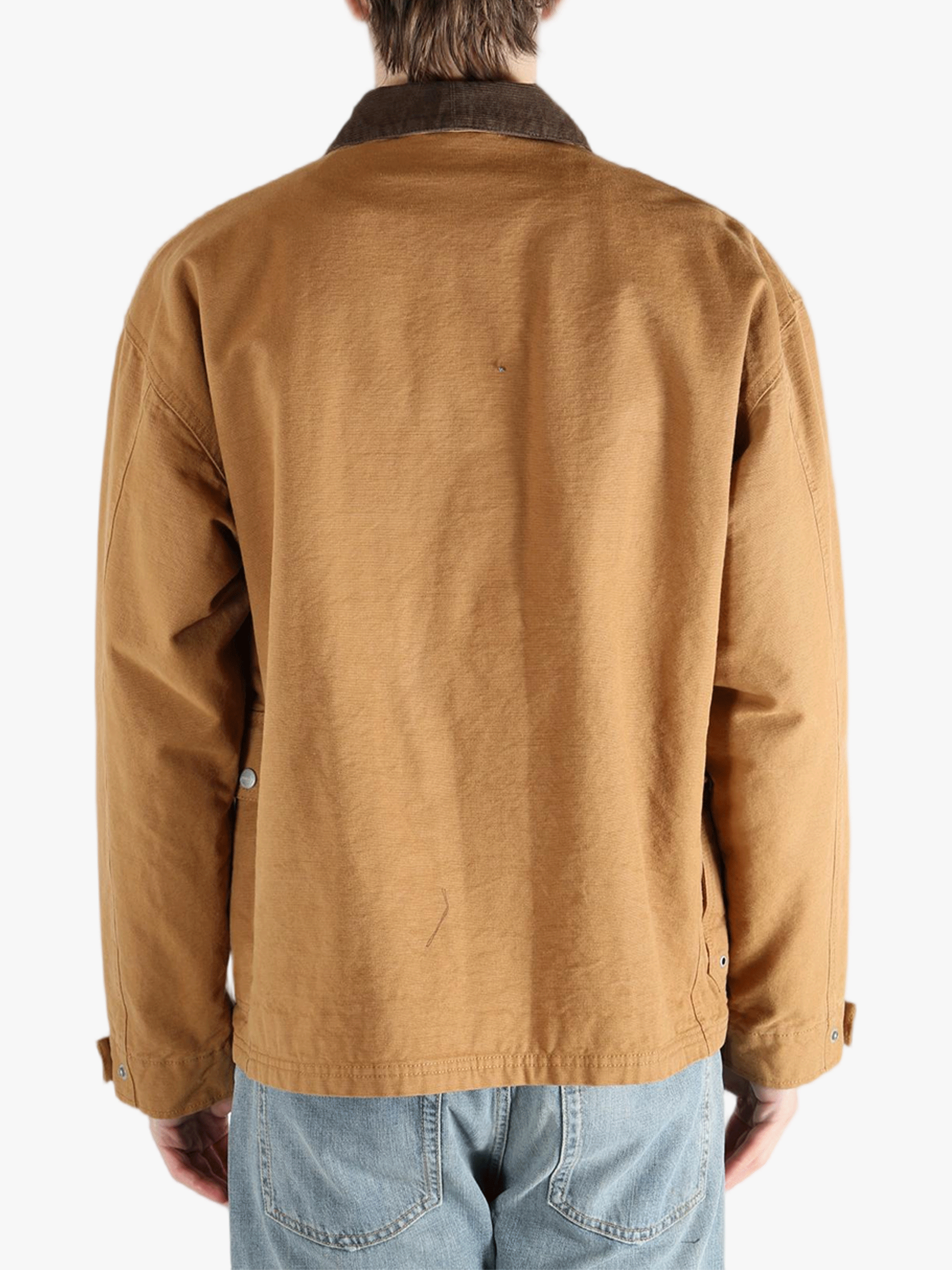 Brown jackets-coats worn by a person, showing the jackets-coats fit