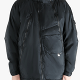 Black jackets-coats worn by a person, showing the jackets-coats fit