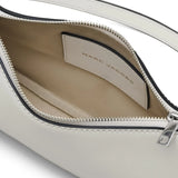 Close up of the white bag, showing texture of the leather fabric