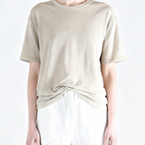 White t-shirt worn by a person, showing the t-shirt fit