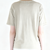 White t-shirt worn by a person, back view